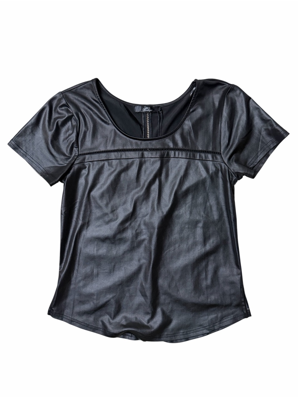 BKE Black Faux Leather Short Sleeve Scoop Neck Top Stretch NWT